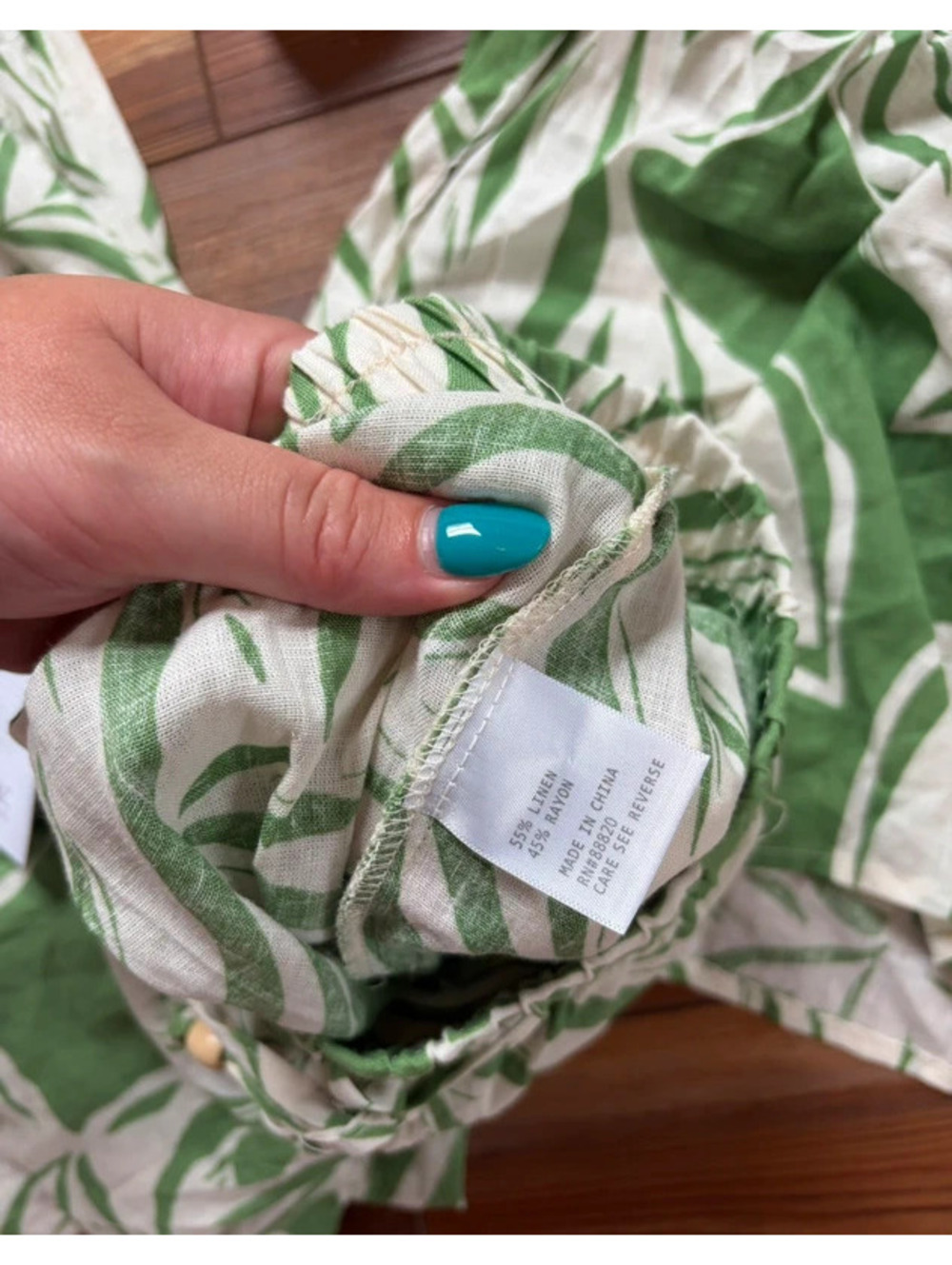 NWT C&C California linen/rayon green/white floral print set size S/M - Picture 4 of 5